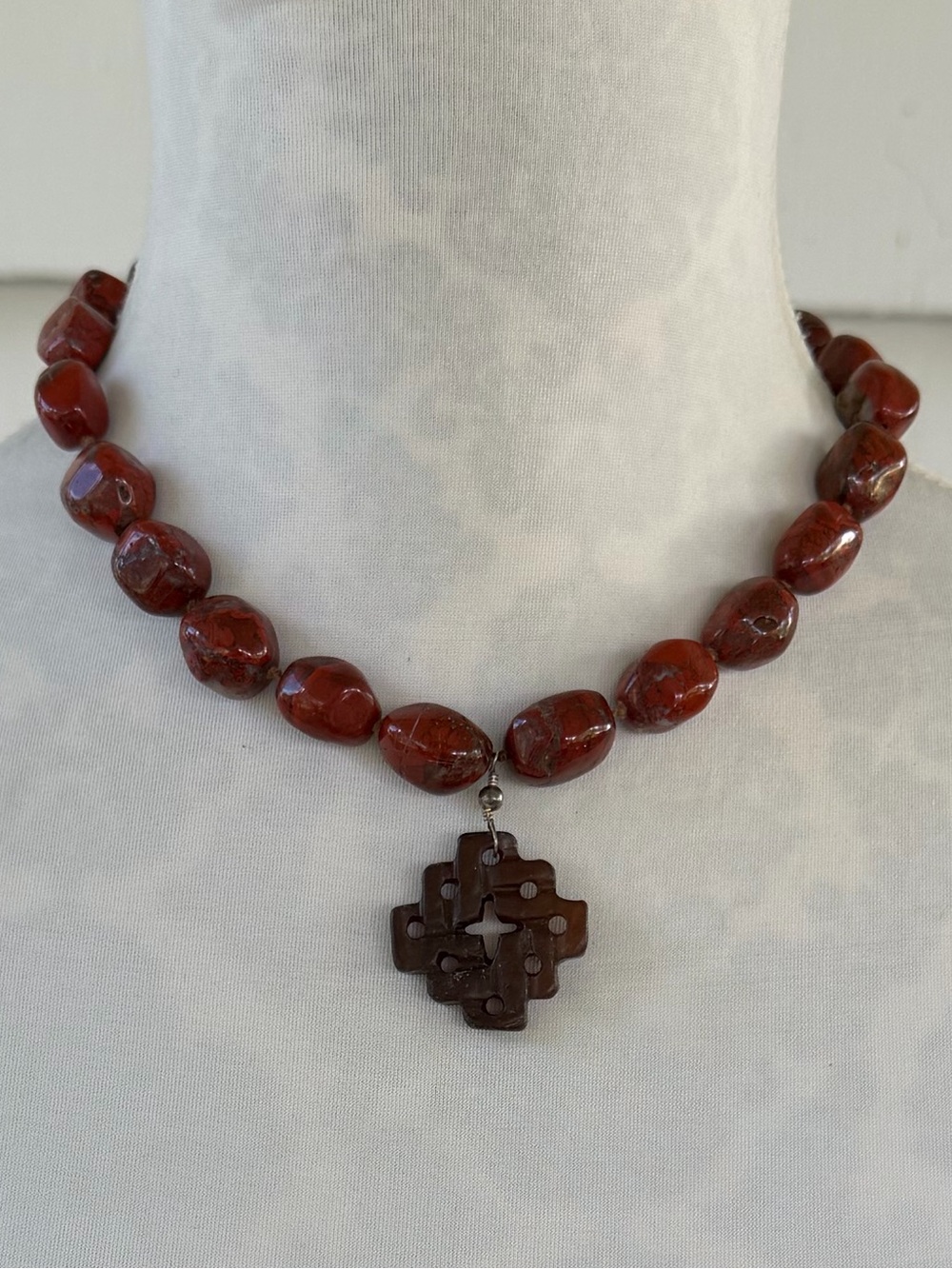 Red Jasper Gemstone Necklace | Set Cross Pendant | TD Design